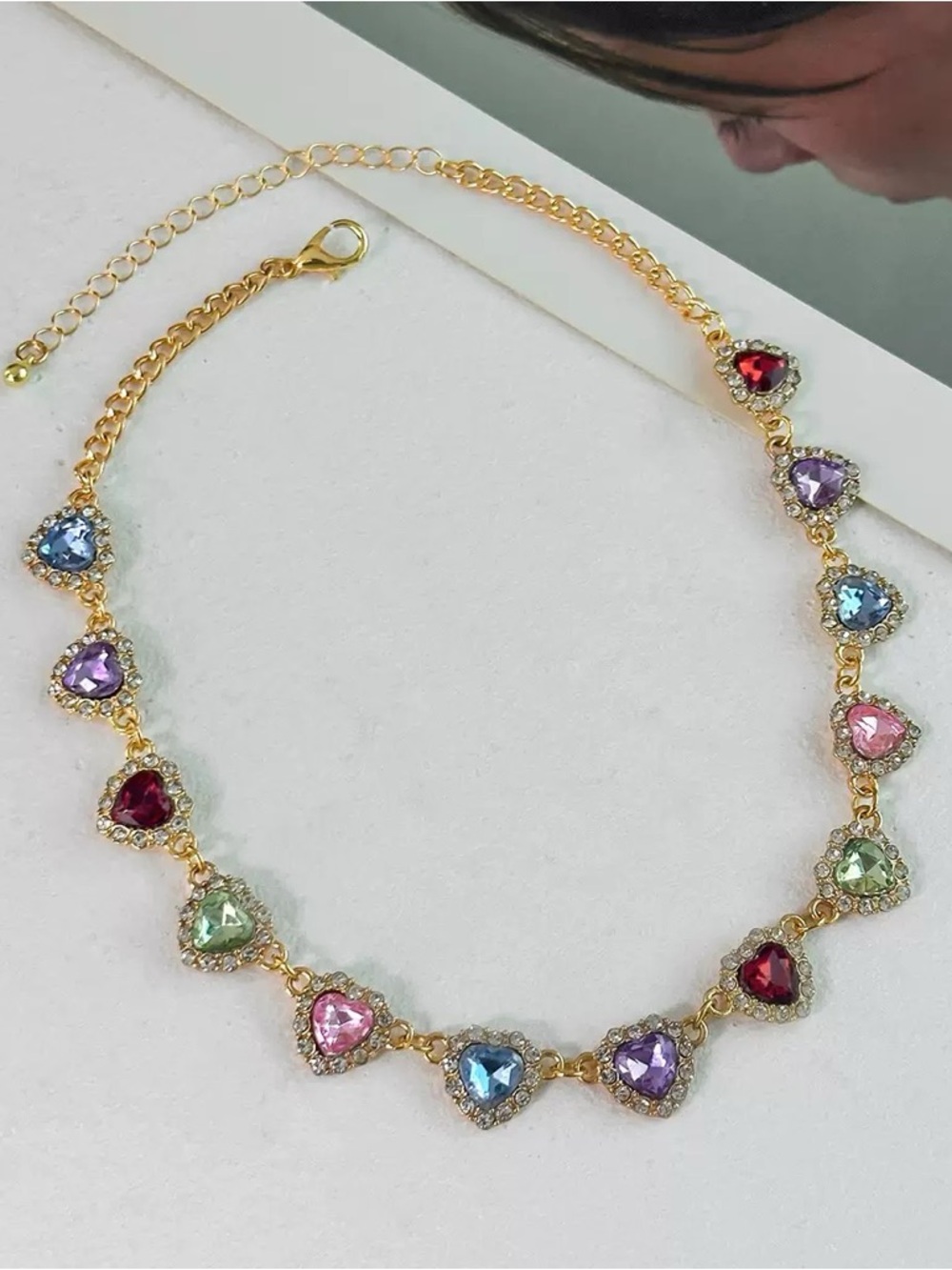 Anthropologie Gold Heart Crystal Multicolor Choker Necklace